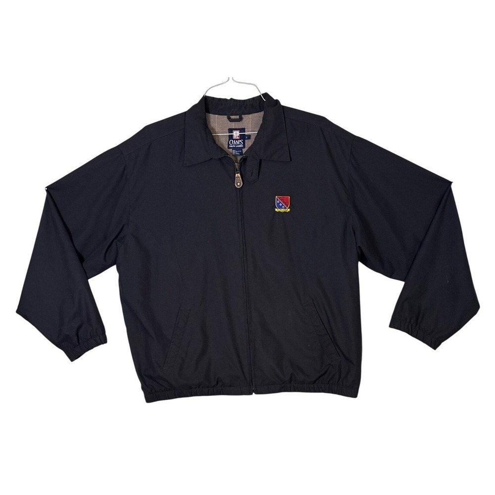 Chaps Ralph Lauren Mens Harrington Jacket Navy Blue Crest Logo Houndstooth L